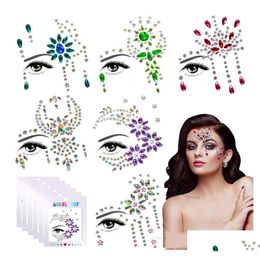 Party Masks Music Festival Face Jewels Rhinestone Half-Face Gems Glitter Crystal Birthday Sticker Eyes Body Temporary Tattoos Drop D Dhy58