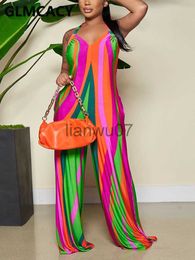 Women's Jumpsuits Rompers Women Halter Backless Striped Jumpsuit Summer Loose Overalls J230629