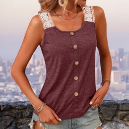 Women's Blouses 2023 Vest Fashion Summer Ladies Tank Tops Casual Loose Sleeveless Solid Colour Button Lace Spliced Shirts Female