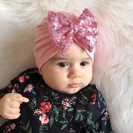 Hats Baby Bonnet Kids Winter Accessories Sequin Bow Headwears Turban Hat Children Cotton Blend Born Beanie