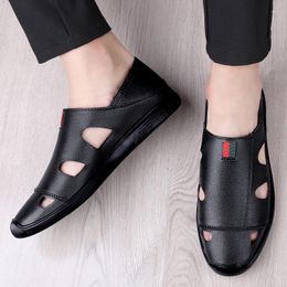 Sandals Calfskin Genuine Leather Designer Summer Men's Breathable Business Beach Slippers Men Wedding Shoes