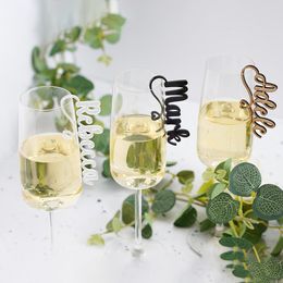 Other Event Party Supplies 20Pcs Personalized Drink Glass Place Cards Name Tags Wedding Natural Wood Custom Wedding Champagne Escort Card 230628