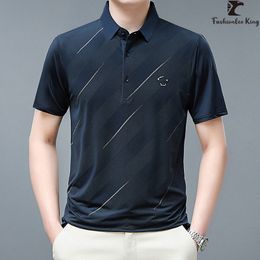 Men s Polos Summer Short Sleeve Elastic Polo Shirt Male Comfortable Collar T shirt Stripe Pullover Top 230629