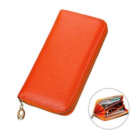 Wallet Female Genuine Leather Wallet for Phone Money Bag Yellow Orange Zipper Women Wallets Long Coin Purse RFID Card Holders