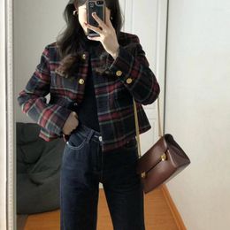 Women's Jackets Chequered Woollen Short Jacket For Women In 2023 High-end And Stylish With A Foreign Thickened Cardigan