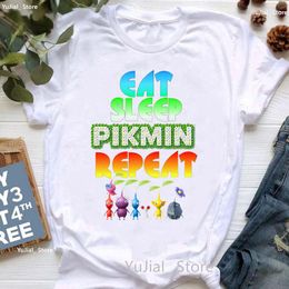 Women's T Shirts Eat Sleep Pikmin Running Graphic Print Shirt Girls Funny White Tshirt Femme Harajuku Kawaii Clothes Summer Fashion T-Shirt