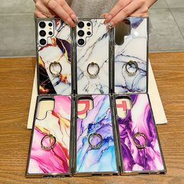 360 Metal Finger Ring Holder Cases For Samsung S23 Ultra S22 Plus A54 A34 A14 A24 A53 A13 Iphone 14 Pro Max 13 Bling Marble Plating Rock Hard PC TPU Chromed Metallic Cover