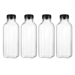 Storage Bottles UKCOCO 4PCS PET Plastic Empty Containers With Lids Caps Beverage Drink Bottle Jar (Black Caps)