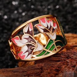 Creative Handmade Flower Rings Women For Wedding Ceremony Party Bright Color Fashion Finger Jewelry