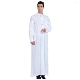 Ethnic Clothing S-3XL Middle East Muslim Fashion Men Solid Color Long Sleeves Stand Collar Button Shirts Robes Jubba Thobes With Pocket