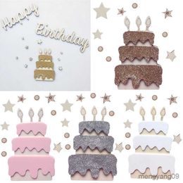 Other Home Decor Wooden Happy Birthday Decoration Background Decor Ornaments Signs Stickers Newborn Photography Props R230630