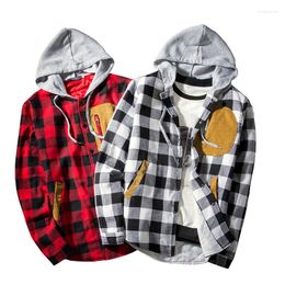 Men's Jackets Hooded Coat Spring And Autumn Classic Big Check Color Design Casual Large Size Jacket