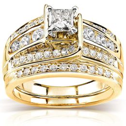 Elegant 18K Gold Set of Two Piece Princess Cut Full Diamond Couple Rings For Women Geometric Zircon Anniversary Gift Jewellery