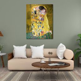 Famous Gustav Klimt Oil Painting The Kiss Original Canvas Art Handmade Romantic Artwork Wall Decor