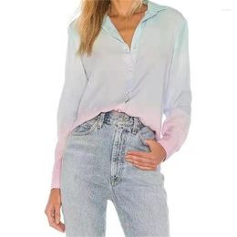 Women's Blouses ZXQJ Women 2023 Fashion Tie-dye Print Loose Blouse Vintage Long Sleeve Button-up Female Shirts Blusas Chic Tops