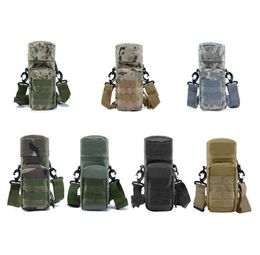 Portable Water Bottle Shoulder Strap Carrier Holders Bag Tactical Molle Hiking Travelling Hunting Water Bottle Carry Bag Waterproof Canvas kettle Cover Sleeve