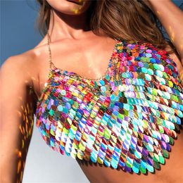 Bright Beyonce Jazz Dance Costumes Sexy Colourful Sequin Bikini For Women Dance Top Salsa DS Bar Dj Dancers Stage Costumes BL1292287w