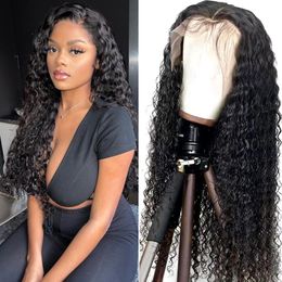 Glueless HD Transparent Water Wave Human Hair Lace Frontal Wig 13x4 Curly Lace Front Human Hair Wigs For Black Women