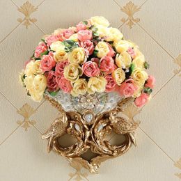 Vases American Wall Hanging Vases Mural Resin Fake Flower Pot Ornaments Fengshui Home Livingroom Wall Accessories Decor Wedding Gifts 230628