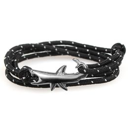 Handmade Multi Layered Gunmetal Shark Charm Bracelet Colorful Paracord Jewelry for Gift