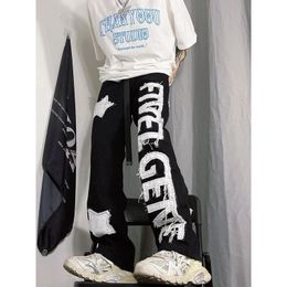 Jeans American Streetwear Star Patch Jeans Women Haruku Hiphop Retro Loose Straight Trousers Oversized Letter Embroidered Pants