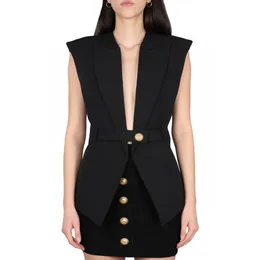 BA031 Vests Women Spring Summer Black Turn-down Collar Button Sleeveless Suit Vest Tops Trendy Versatile Casual Slim Female Clothes