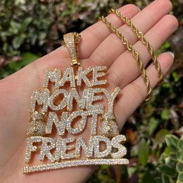 Pendant Necklaces Bubble Letter Jewelry Make Money Not Friends Prong Setting Cubic Zirconia Hip Hop Charms 2023 Trends 230621