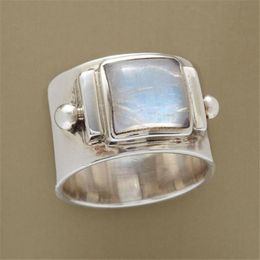Vintage Square Resin Moonstone Rings for Women Massive Zinc Alloy Woman Promise Ring Party Gifts Female Jewelry Accessories