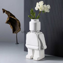 Vases Large Size Artificial Flower VaseHome Room DecorTable DecorationCeramic OrnamentsRobot Sculpt FigurinesEurope Modern Style x0630