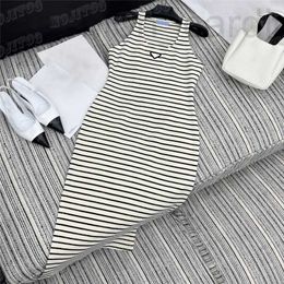 Plus size Dresses designer Striped Vest For Women Metal Badge Split Long Skirts Vacation Style Lady Casual Slim Dress 2OLL