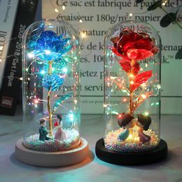 Decorative Flowers LED Enchanted Galaxy Rose Glass Dome Everlasting Eternal Flower With Fairy String Lights Christmas Valentine's Day Gift