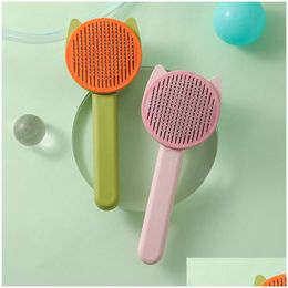 Dog Grooming Brushes Stainless Steel Pets Comb Self Cleaning Remove Hair Brush Dogs Dematting Combs Drop Delivery Home Garden Pet Sup Dh1Xi