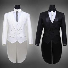 Jacket Pants Belt Male Wedding Groom Swallowtail Suit Prom Black White Tuxedo Formal Dress Costumes Three Piece Set Men Suits Sing264j