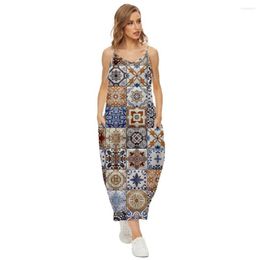 Casual Dresses Women Dress Halter Neck Summer Ethnic Style Pattern Printed Sleeveless Midi Backless Loose Party Sexy Beach Streetwea
