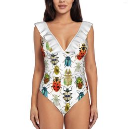 Women's Swimwear Beetle Compilation Ruffle One Piece Swimsuit Bodysuit Bathing Suit Beachwear Bug Insect