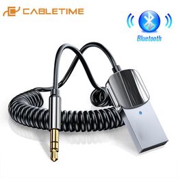 Connectors Cabletime Aux Receiver Bluetooth 5.0 Plug and Play for Car Speaker Handsfree 10m Connect Audio Bl15