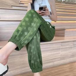 Fall Designer Women Pants Fashion Sports High-waisted Elastics Black Green Summer Thin Leg Slacks