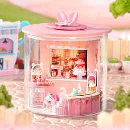 Doll House Accessories 3D Miniature Doll House Puzzle Model DIY Wooden Miniatures House with Furnitures Handmade Miniature Dollhouse Kits for Children 230629