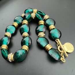Charms Middle Vintage Fashion Temperament Light Luxury Style All Hand Fired Ancient Glass Grandmother Green Necklace 230629