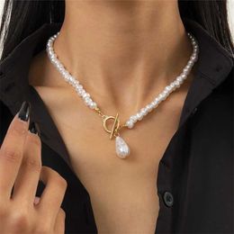 Beaded Necklaces Lacteo Bohemian Teardrop Shaped Imitation Pearls Pendant Necklace for Women Hip Hop Pearl Chain Choker Jewelry Gifts 230613