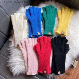 Five Fingers Gloves Five Fingers Gloves Winter Women Cashmere Knitted Autumn Hand Warmer Thicken Lining Full Fingered Mittens Skiing long Wrist 221110 Z230630