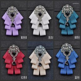 Bow Ties Bowtie Bowknot Brooch Retro Solid Plaid Fabric Rhinestone Pins Brooches Vintage Luxury Badge Cravat Broche For Men