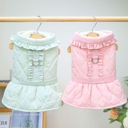 Dresses Pet Cotton Clothes Autumn Winter Princess Dress Small Dog Thick Skirt Warm Coat Puppy Harness Fashion Grid Cold Proof Chihuahua