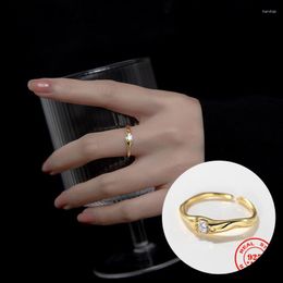 Cluster Rings WOOZU Real 925 Sterling Silver Glossy Wave Zircon Open Finger For Women Party Ethnic Vintage Rock Jewelry Gift Accessories
