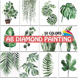 Trackers Ab Plants Diamond Painting Green Leaves Rhinestones 5d Diy Embroidery Cross Mosaic Home Decor Handicraft Hobby