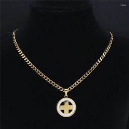 Pendant Necklaces Stainless Steel Shell Cross Chain Women/Men Gold Color Catholic Statement Necklace Jewelry Collier NXHYB213S08