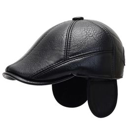 Men's outdoor leather hat winter Berets male warm Ear protection cap 100% genuine leather dad hat wholesale Leisure bone