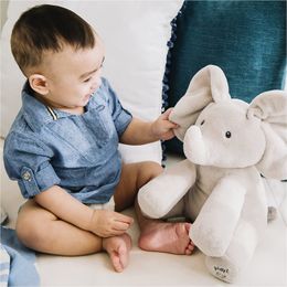 Plush Dolls Hide And Seek Elephant Baby Animal Plush Toy Ears Move Electric Music Toy Play Games Talking Singing Dolls for Toddlers Gift 230629