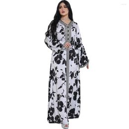 Ethnic Clothing Muslim Fashion 2023 Spring Summer Women V-neck Long Sleeve Polyester Printing Abaya Dresses Abayas For