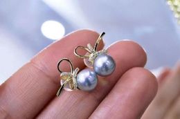 Stud Earrings 925 Sterling Silver Simple Women's 7-8mm Seawater Akoya Gray Pearl 2023 Fashion Day Jewelry Gifts